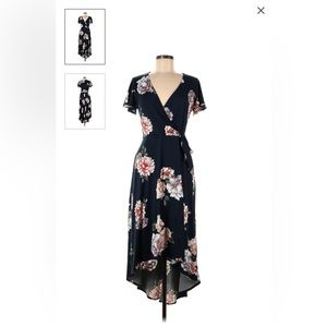 Fortune and Ivy Navy floral midi wrap dress